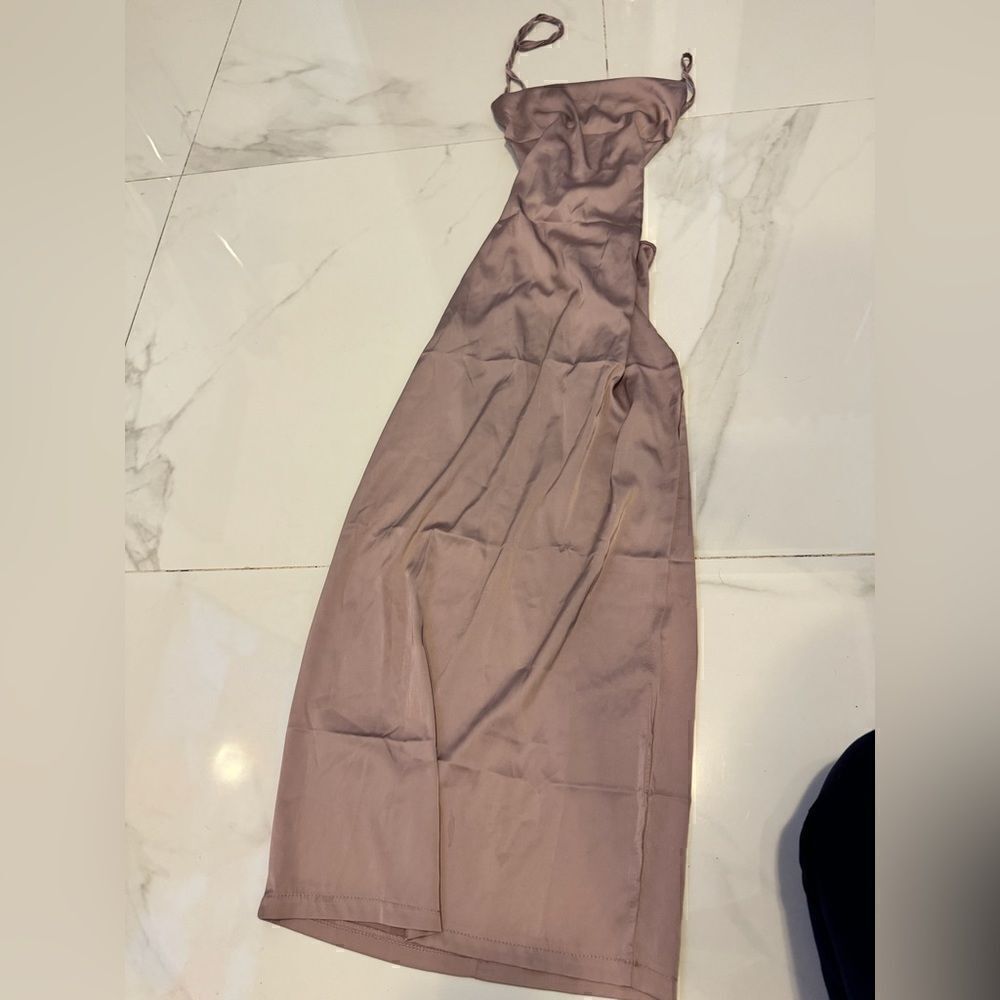 Silk light purple midi dress #1